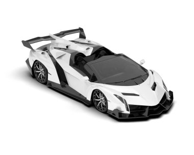 Beyaz arka planda izole edilmiş beyaz spor araba. 3d görüntüleme - illüstrasyon