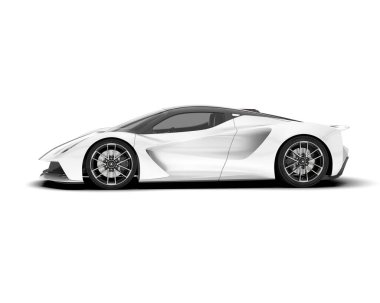 Beyaz arka planda izole edilmiş beyaz spor araba. 3d görüntüleme - illüstrasyon