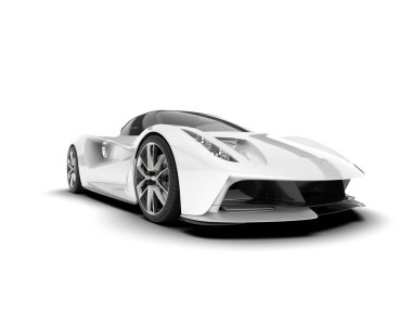 Beyaz arka planda izole edilmiş beyaz spor araba. 3d görüntüleme - illüstrasyon