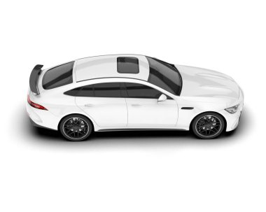 Beyaz arka planda izole edilmiş beyaz spor araba. 3d görüntüleme - illüstrasyon