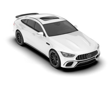 Beyaz arka planda izole edilmiş beyaz spor araba. 3d görüntüleme - illüstrasyon