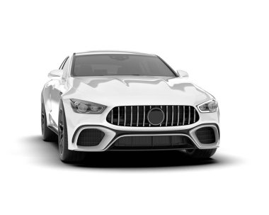 Beyaz arka planda izole edilmiş beyaz spor araba. 3d görüntüleme - illüstrasyon