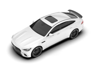 Beyaz arka planda izole edilmiş beyaz spor araba. 3d görüntüleme - illüstrasyon