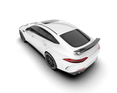 Beyaz arka planda izole edilmiş beyaz spor araba. 3d görüntüleme - illüstrasyon