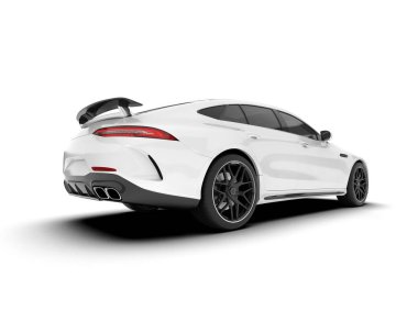 Beyaz arka planda izole edilmiş beyaz spor araba. 3d görüntüleme - illüstrasyon