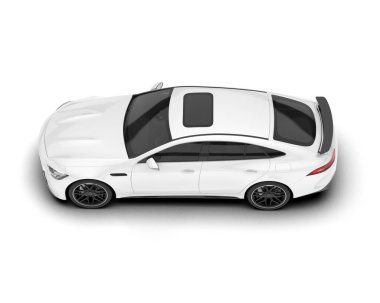 Beyaz arka planda izole edilmiş beyaz spor araba. 3d görüntüleme - illüstrasyon