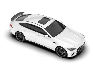 Beyaz arka planda izole edilmiş beyaz spor araba. 3d görüntüleme - illüstrasyon