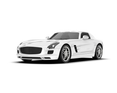 Beyaz arka planda izole edilmiş beyaz spor araba. 3d görüntüleme - illüstrasyon