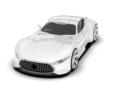 Beyaz arka planda izole edilmiş beyaz spor araba. 3d görüntüleme - illüstrasyon