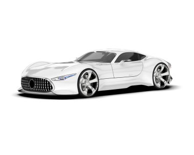 Beyaz arka planda izole edilmiş beyaz spor araba. 3d görüntüleme - illüstrasyon