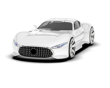 Beyaz arka planda izole edilmiş beyaz spor araba. 3d görüntüleme - illüstrasyon