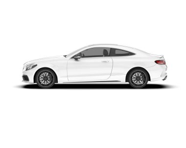 Beyaz arka planda izole edilmiş beyaz spor araba. 3d görüntüleme - illüstrasyon