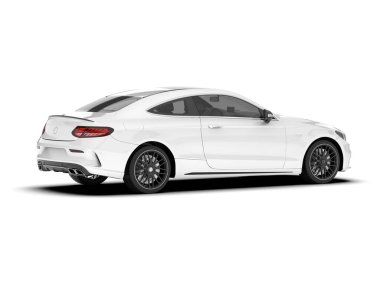 Beyaz arka planda izole edilmiş beyaz spor araba. 3d görüntüleme - illüstrasyon