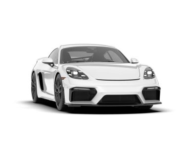 Beyaz arka planda izole edilmiş beyaz spor araba. 3d görüntüleme - illüstrasyon