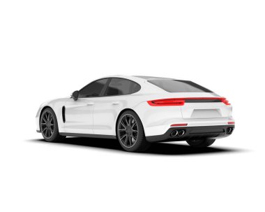 Beyaz arka planda izole edilmiş beyaz spor araba. 3d görüntüleme - illüstrasyon