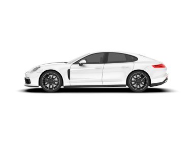 Beyaz arka planda izole edilmiş beyaz spor araba. 3d görüntüleme - illüstrasyon