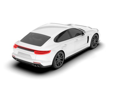 Beyaz arka planda izole edilmiş beyaz spor araba. 3d görüntüleme - illüstrasyon