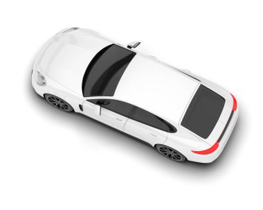 Beyaz arka planda izole edilmiş beyaz spor araba. 3d görüntüleme - illüstrasyon