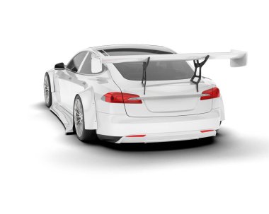 Beyaz arka planda izole edilmiş beyaz spor araba. 3d görüntüleme - illüstrasyon