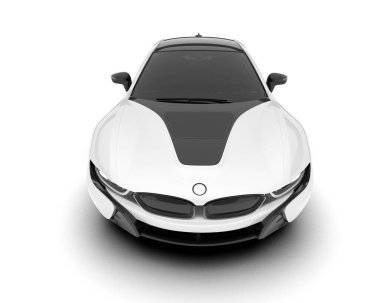 Beyaz arka planda beyaz spor araba. 3d görüntüleme - illüstrasyon