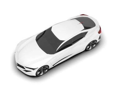 Beyaz arka planda beyaz spor araba. 3d görüntüleme - illüstrasyon