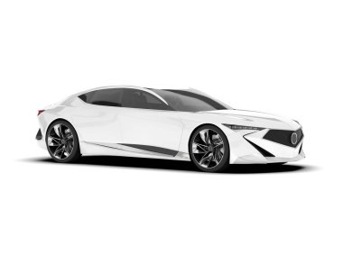 Beyaz arka planda beyaz spor araba. 3d görüntüleme - illüstrasyon