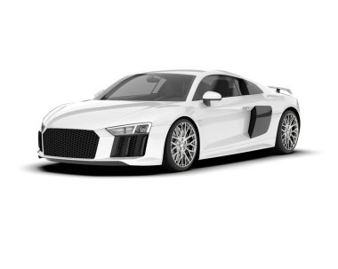 Beyaz arka planda beyaz spor araba. 3d görüntüleme - illüstrasyon