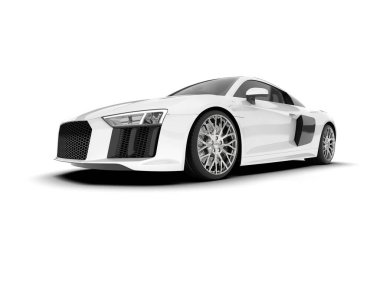 Beyaz arka planda beyaz spor araba. 3d görüntüleme - illüstrasyon