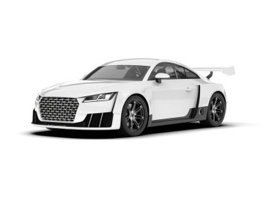 Beyaz arka planda beyaz spor araba. 3d görüntüleme - illüstrasyon