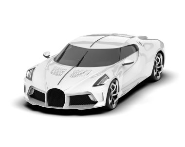 Beyaz arka planda beyaz spor araba. 3d görüntüleme - illüstrasyon