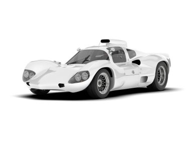 Beyaz arka planda beyaz spor araba. 3d görüntüleme - illüstrasyon