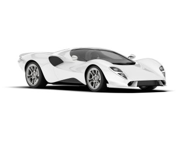 Beyaz arka planda beyaz spor araba. 3d görüntüleme - illüstrasyon