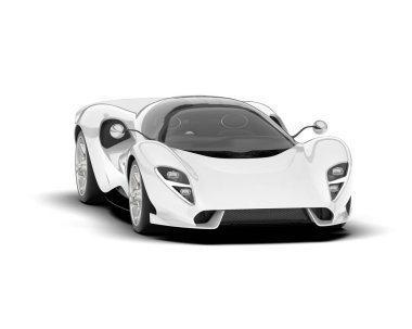 Beyaz arka planda beyaz spor araba. 3d görüntüleme - illüstrasyon