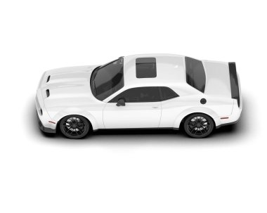 Beyaz arka planda beyaz spor araba. 3d görüntüleme - illüstrasyon