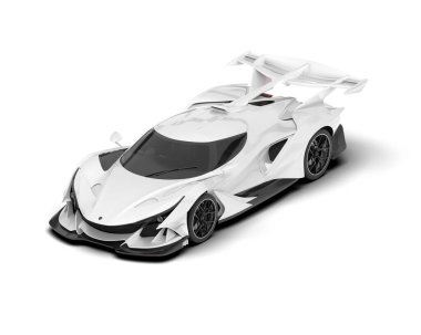 Beyaz arka planda beyaz spor araba. 3d görüntüleme - illüstrasyon