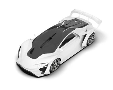 Beyaz arka planda beyaz spor araba. 3d görüntüleme - illüstrasyon