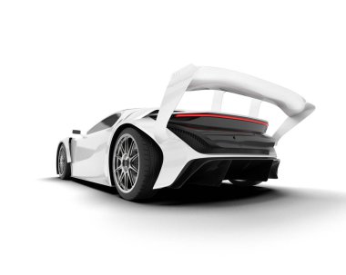 Beyaz arka planda beyaz spor araba. 3d görüntüleme - illüstrasyon