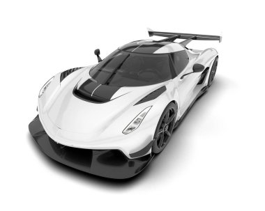 Beyaz arka planda beyaz spor araba. 3d görüntüleme - illüstrasyon