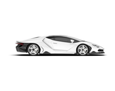 Beyaz arka planda beyaz spor araba. 3d görüntüleme - illüstrasyon