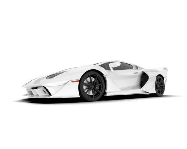 Beyaz arka planda beyaz spor araba. 3d görüntüleme - illüstrasyon