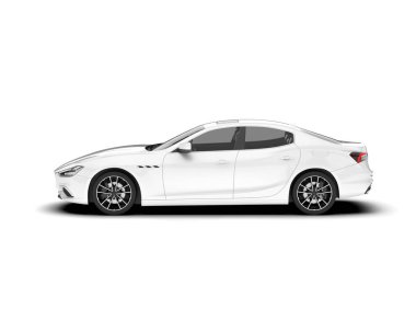 Beyaz arka planda beyaz spor araba. 3d görüntüleme - illüstrasyon