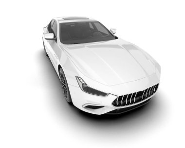 Beyaz arka planda beyaz spor araba. 3d görüntüleme - illüstrasyon