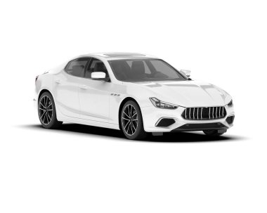 Beyaz arka planda beyaz spor araba. 3d görüntüleme - illüstrasyon