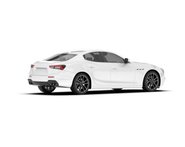 Beyaz arka planda beyaz spor araba. 3d görüntüleme - illüstrasyon