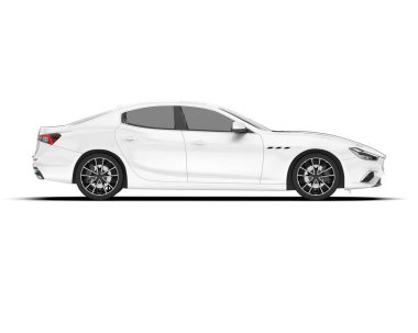 Beyaz arka planda beyaz spor araba. 3d görüntüleme - illüstrasyon