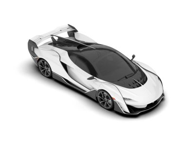 Beyaz arka planda beyaz spor araba. 3d görüntüleme - illüstrasyon