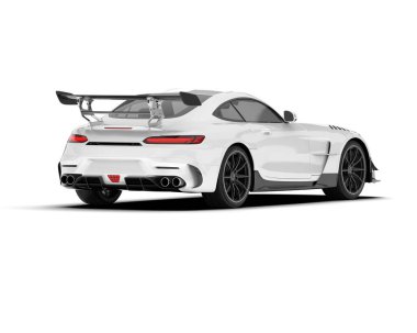 Beyaz arka planda beyaz spor araba. 3d görüntüleme - illüstrasyon