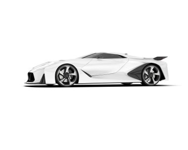 Beyaz arka planda beyaz spor araba. 3d görüntüleme - illüstrasyon