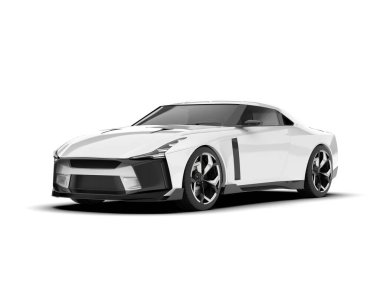 Beyaz arka planda beyaz spor araba. 3d görüntüleme - illüstrasyon