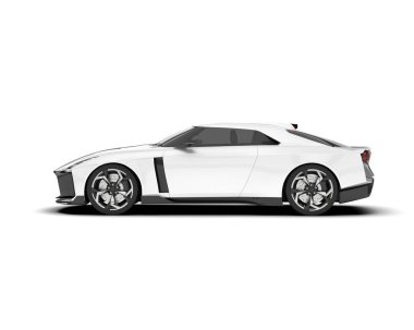 Beyaz arka planda beyaz spor araba. 3d görüntüleme - illüstrasyon